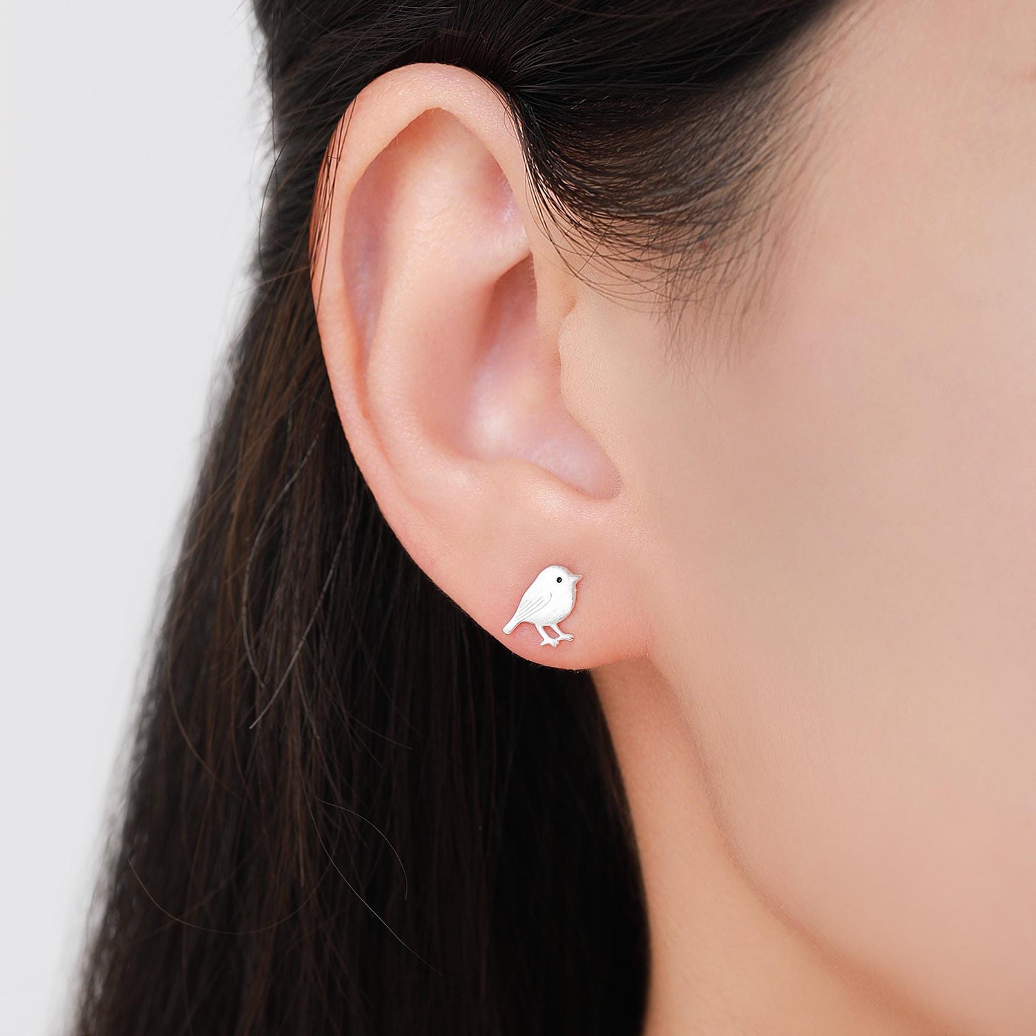 Chickadee Bird Stud Earrings in Sterling Silver, Textured Finish, Cute Bird Earrings, Nature Inspired Animal Earrings