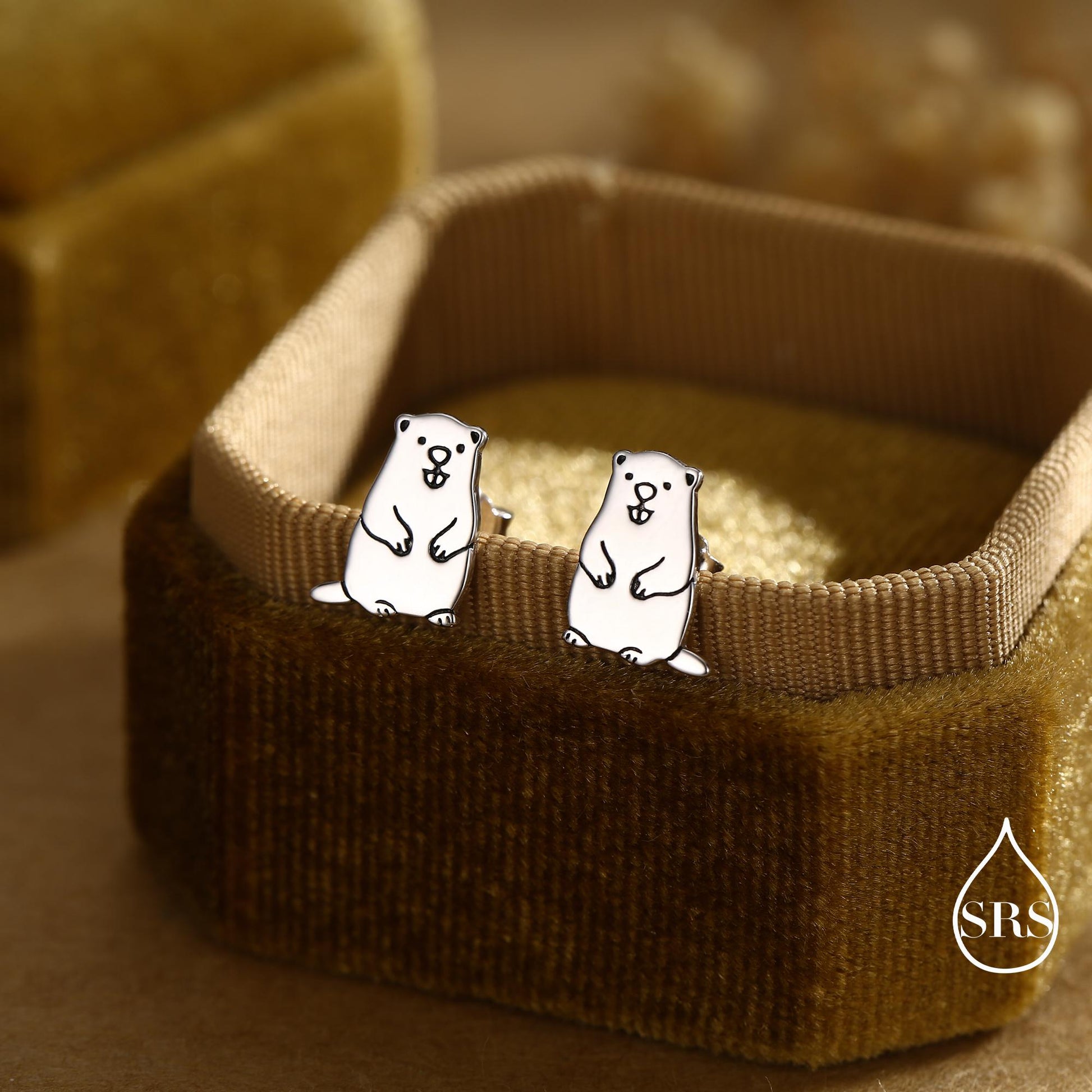 Groundhog Sterling Silver Stud Earrings, Silver or Gold or Rose Gold Finish, Small Beaver Dog Earrings, Nature Inspired Animal Earrings