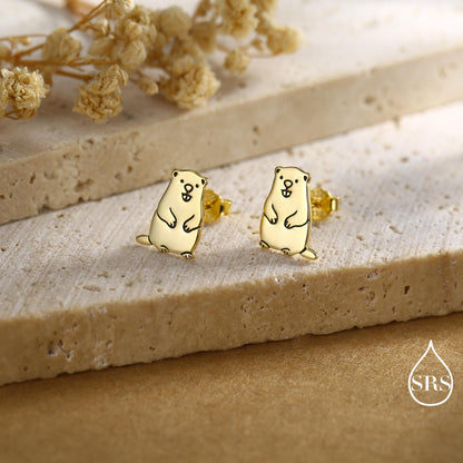 Groundhog Sterling Silver Stud Earrings, Silver or Gold or Rose Gold Finish, Small Beaver Dog Earrings, Nature Inspired Animal Earrings