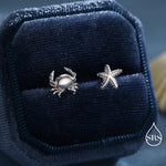 Sterling Silver Mismatched Crab and Starfish Stud Earrings, Asymmetric Ocean Creature Earrings, Cute and Quirky