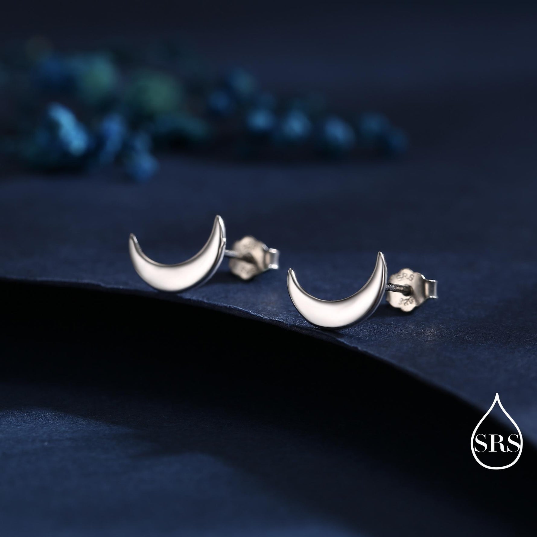 Sterling Silver Crescent Moon Stud Earrings, Celestial Moon Earrings