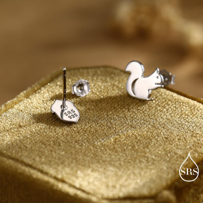 Mismatched Squirrel and Acorn Stud Earrings in Sterling Silver, Silver or Gold, Squirrel Earrings, Asymmetric Squirrel Earrings
