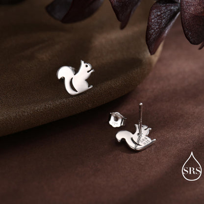 Squirrel Stud Earrings in Sterling Silver, Cute Fun Quirky, Gift for Her, Animal Lover, Nature Inspired