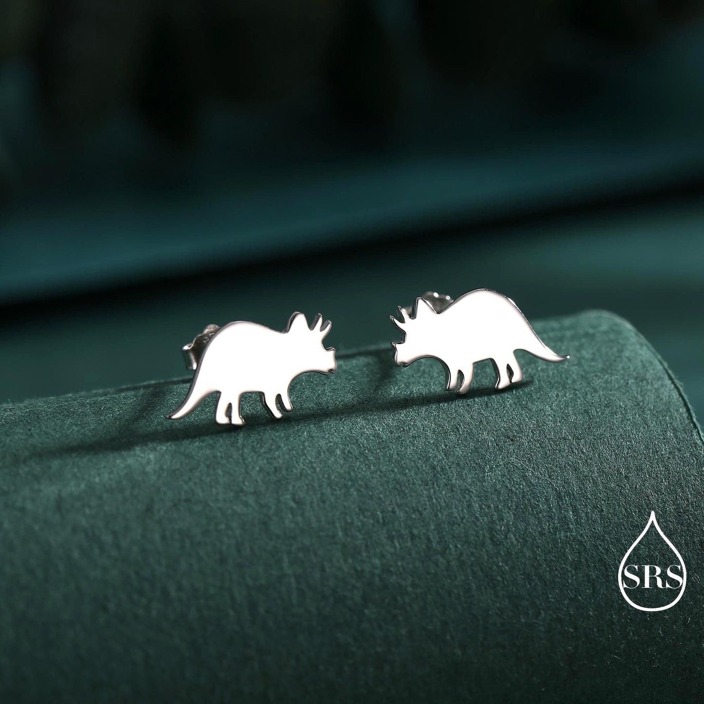 Tricerotops Dinosaur Stud Earrings in Sterling Silver, Cute Fun Quirky Animal Jewellery, Jewelry Gift for Her, Animal Lover