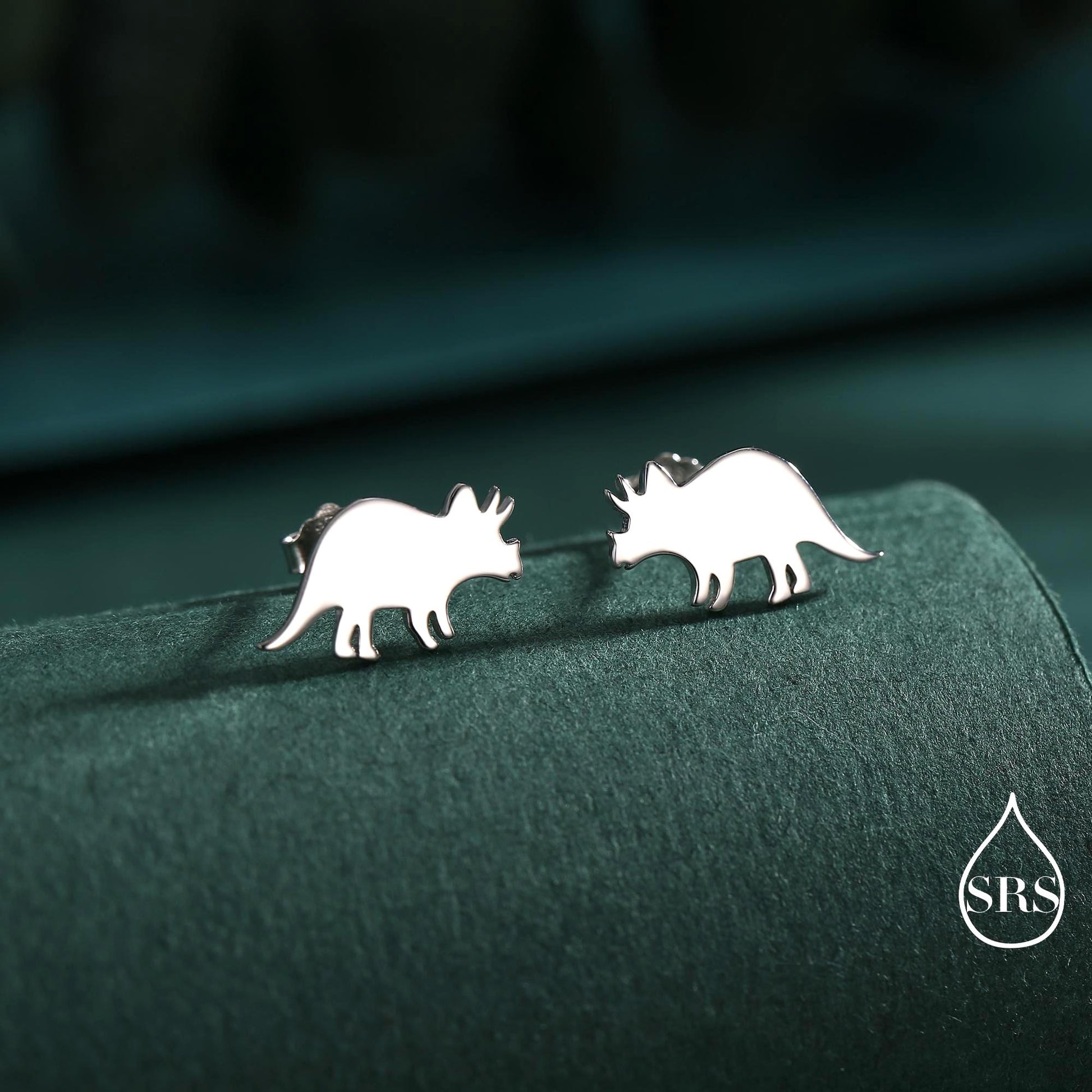 Tricerotops Dinosaur Stud Earrings in Sterling Silver, Cute Fun Quirky Animal Jewellery, Jewelry Gift for Her, Animal Lover