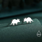 Tricerotops Dinosaur Stud Earrings in Sterling Silver, Cute Fun Quirky Animal Jewellery, Jewelry Gift for Her, Animal Lover