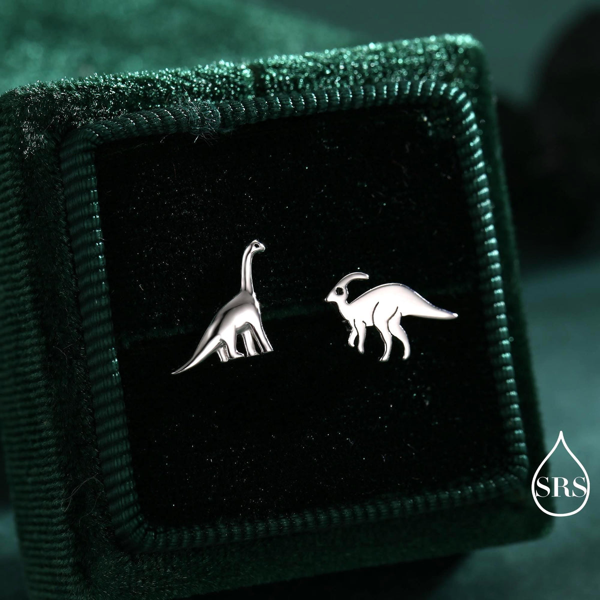 Mismatched Dinosaur Stud Earrings in Sterling Silver, Asymmetric Parasaurolophus and Brachiosaurus Dino Earrings