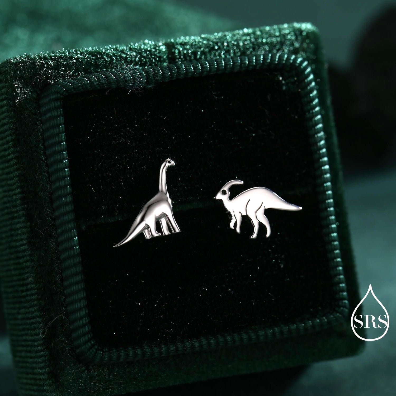 Mismatched Dinosaur Stud Earrings in Sterling Silver, Asymmetric Parasaurolophus and Brachiosaurus Dino Earrings