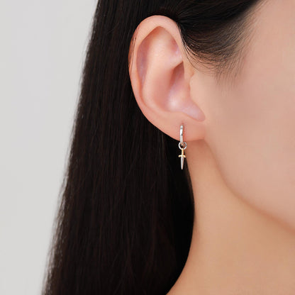 Mismatched Dragon and Sword Huggie Hoops in Sterling Silver, Detachable Asymmetric Dragon and Sword Hoop Earrings