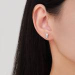 Mismatched Astronaut and Rocket Stud Earrings in Sterling Silver with Simulated Moonstone, Asymmetric Rocket and Astronaut Spaceman Earrings