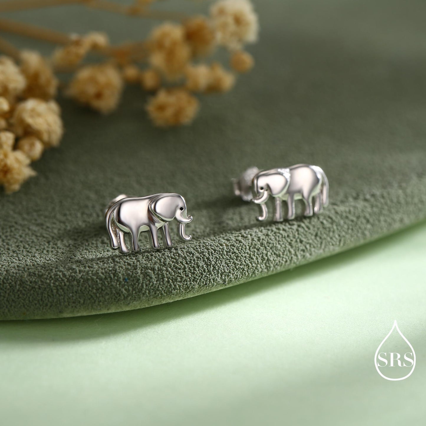 Cute Elephant Stud Earrings in Sterling Silver, Cute Dainty Animal Stud