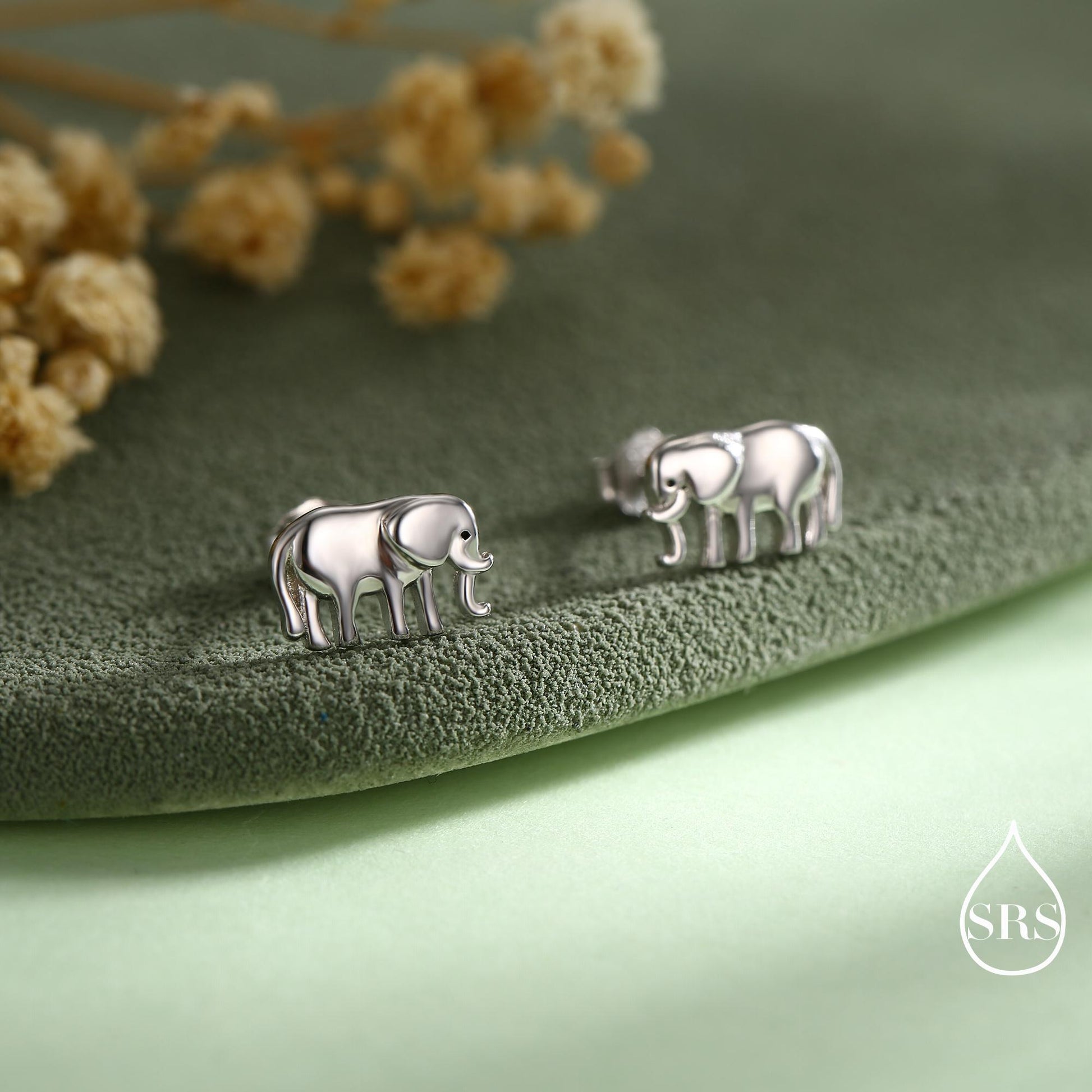 Cute Elephant Stud Earrings in Sterling Silver, Cute Dainty Animal Stud