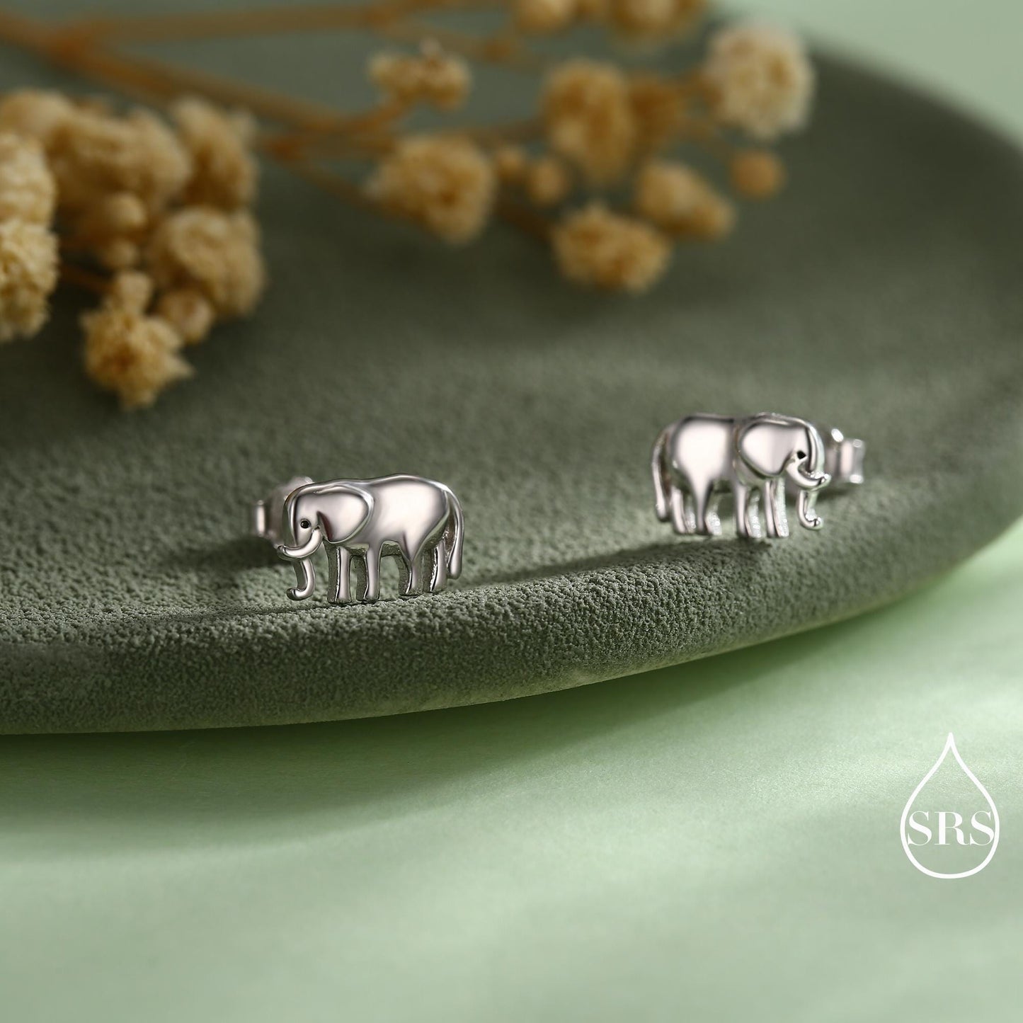 Cute Elephant Stud Earrings in Sterling Silver, Cute Dainty Animal Stud