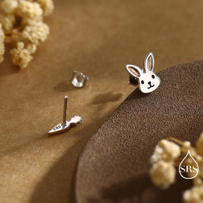 Mismatched Rabbit and Carrot Stud Earrings in Sterling Silver with partial rose gold, Asymmetric Cute Bunny and Carrot Earrings