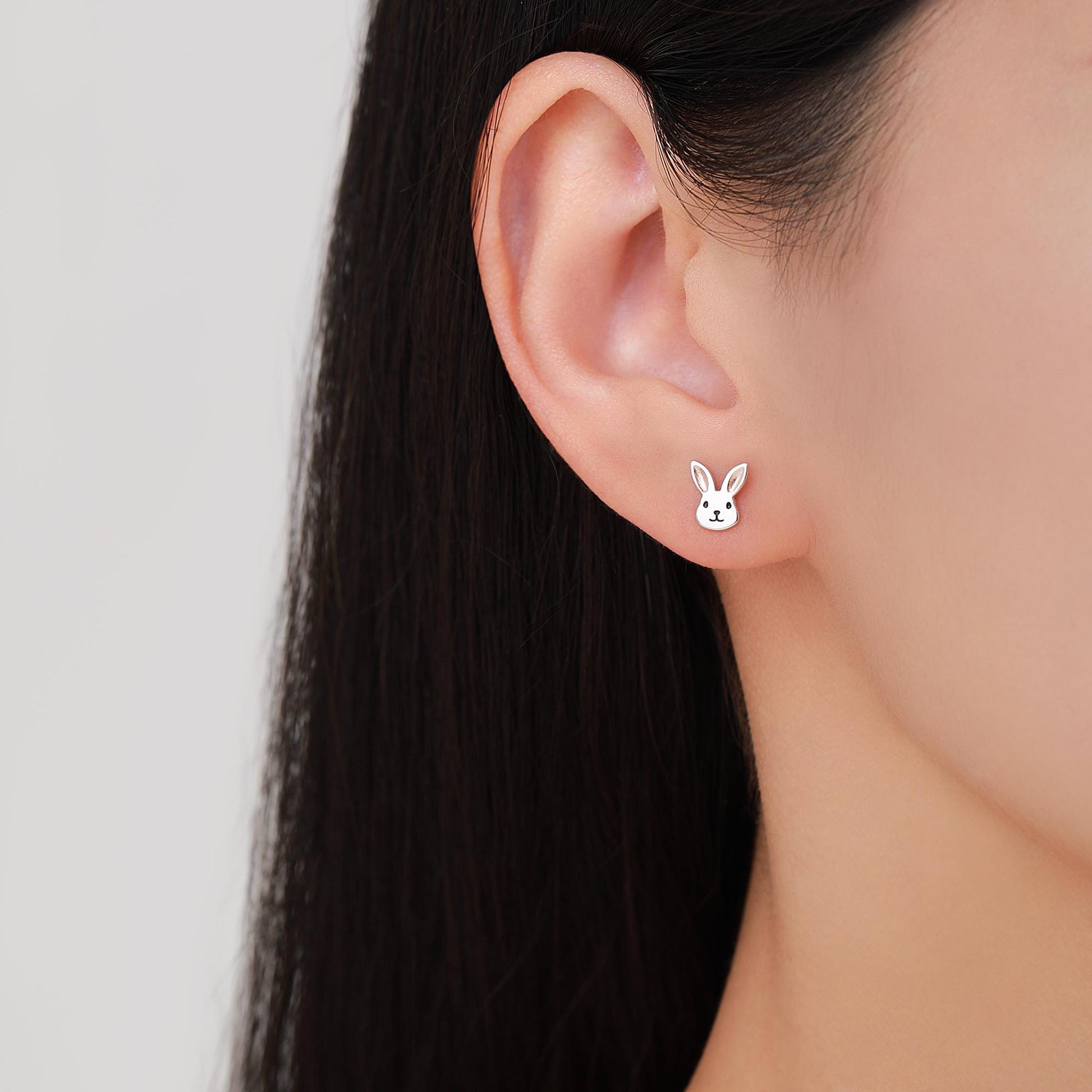 Mismatched Rabbit and Carrot Stud Earrings in Sterling Silver with partial rose gold, Asymmetric Cute Bunny and Carrot Earrings