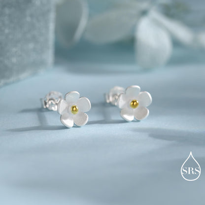 Sterling Silver Forget-me-not Flower Stud Earrings, Nature Inspired Blossom Earrings, Cute and Quirky