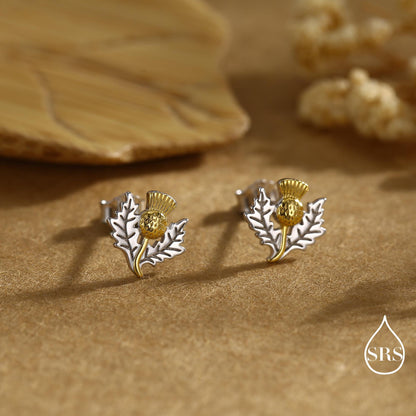 Thistle Flower Stud Earrings in Sterling Silver - Scottish Flower Blossom Stud Earrings - Cute, Fun, Whimsical