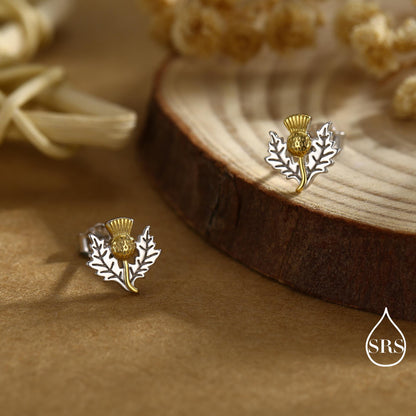 Thistle Flower Stud Earrings in Sterling Silver - Scottish Flower Blossom Stud Earrings - Cute, Fun, Whimsical