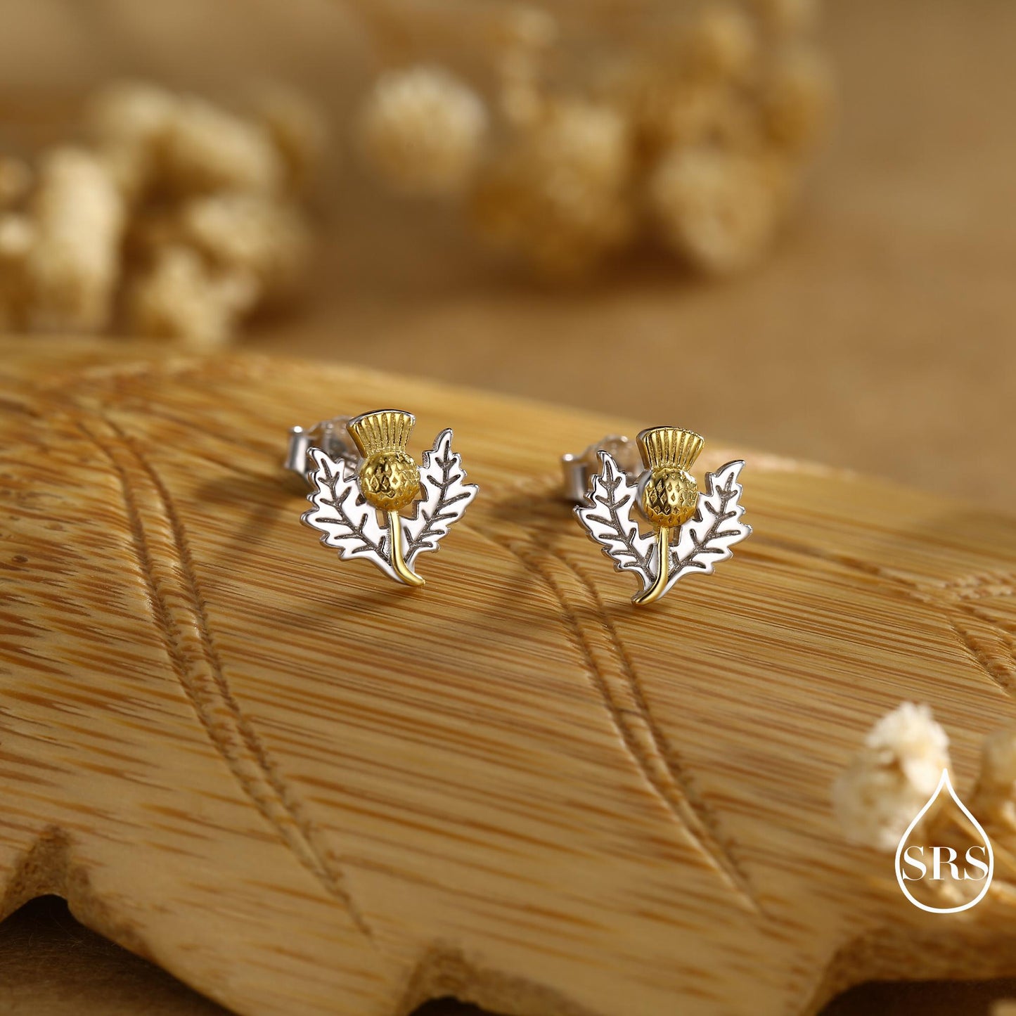 Thistle Flower Stud Earrings in Sterling Silver - Scottish Flower Blossom Stud Earrings - Cute, Fun, Whimsical