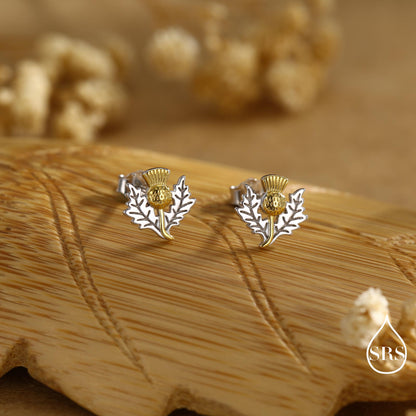 Thistle Flower Stud Earrings in Sterling Silver - Scottish Flower Blossom Stud Earrings - Cute, Fun, Whimsical