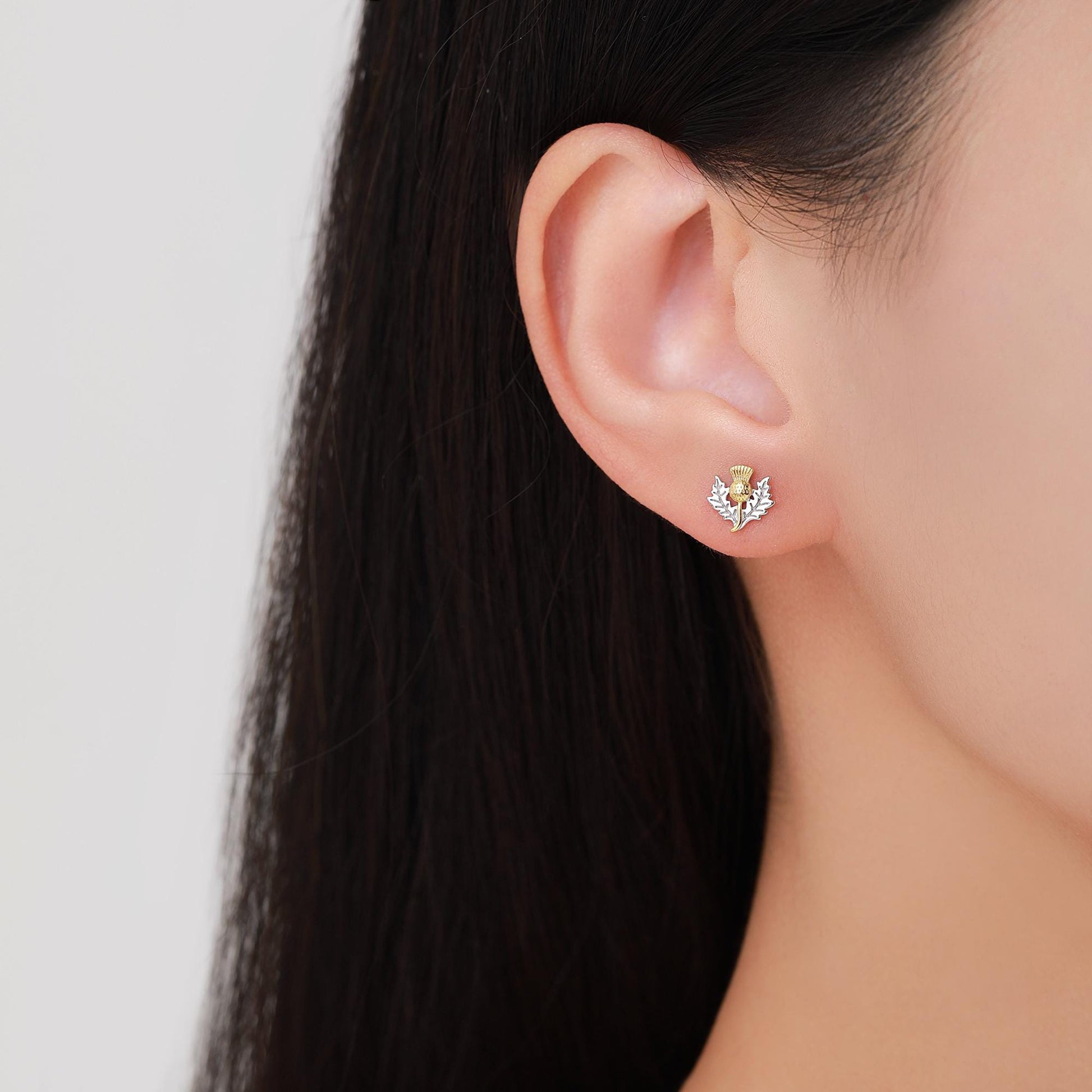 Thistle Flower Stud Earrings in Sterling Silver - Scottish Flower Blossom Stud Earrings - Cute, Fun, Whimsical