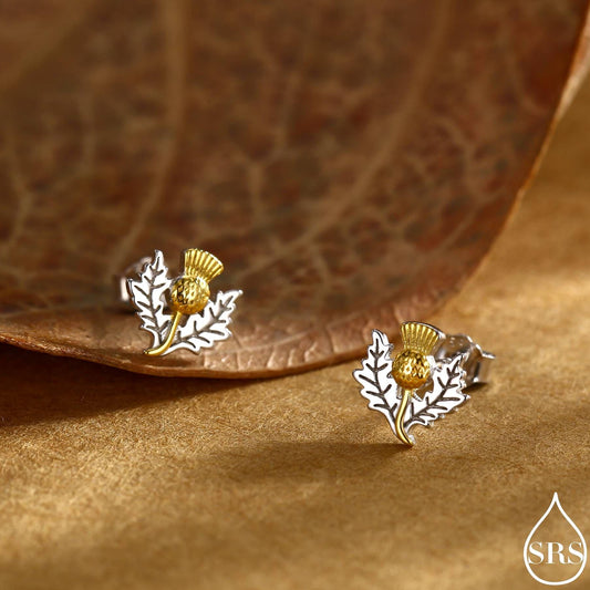 Thistle Flower Stud Earrings in Sterling Silver - Scottish Flower Blossom Stud Earrings - Cute, Fun, Whimsical
