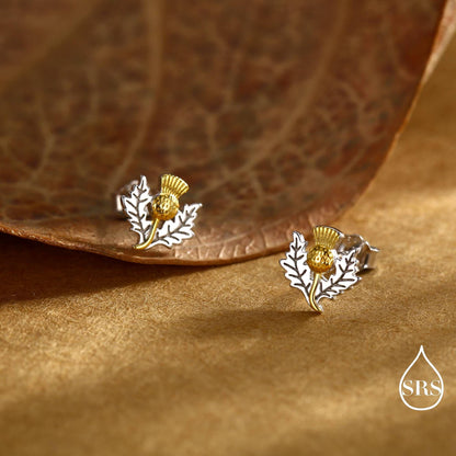 Thistle Flower Stud Earrings in Sterling Silver - Scottish Flower Blossom Stud Earrings - Cute, Fun, Whimsical