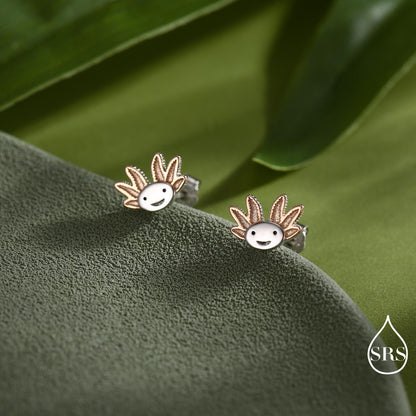 Axolotl Stud Earrings in Sterling Silver - Sea Creature Stud Earrings - Tiny Earrings - Pet Lover - Cute, Fun, Whimsical