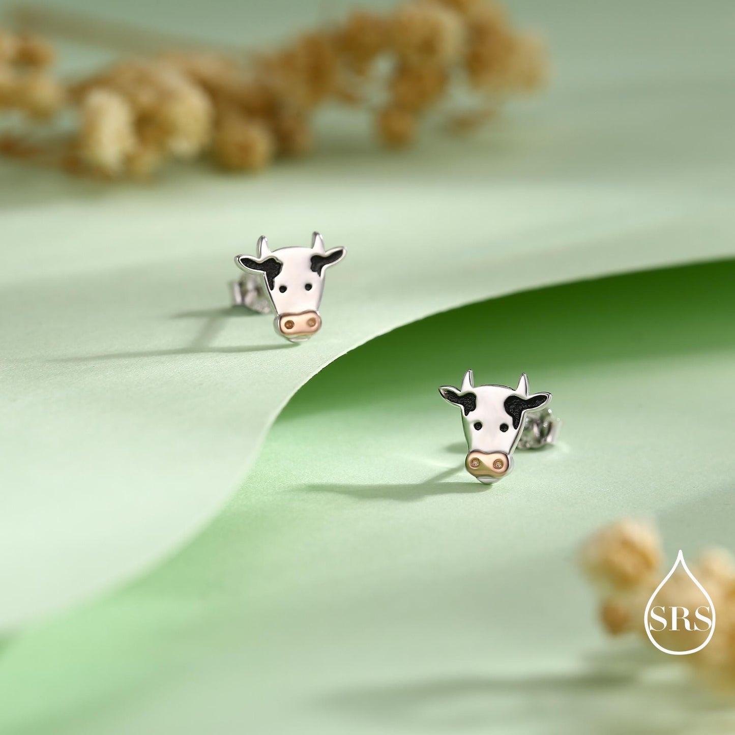 Dairy Cow Stud Earrings in Sterling Silver - Farm Animal Stud Earrings - Cute, Fun, Whimsical