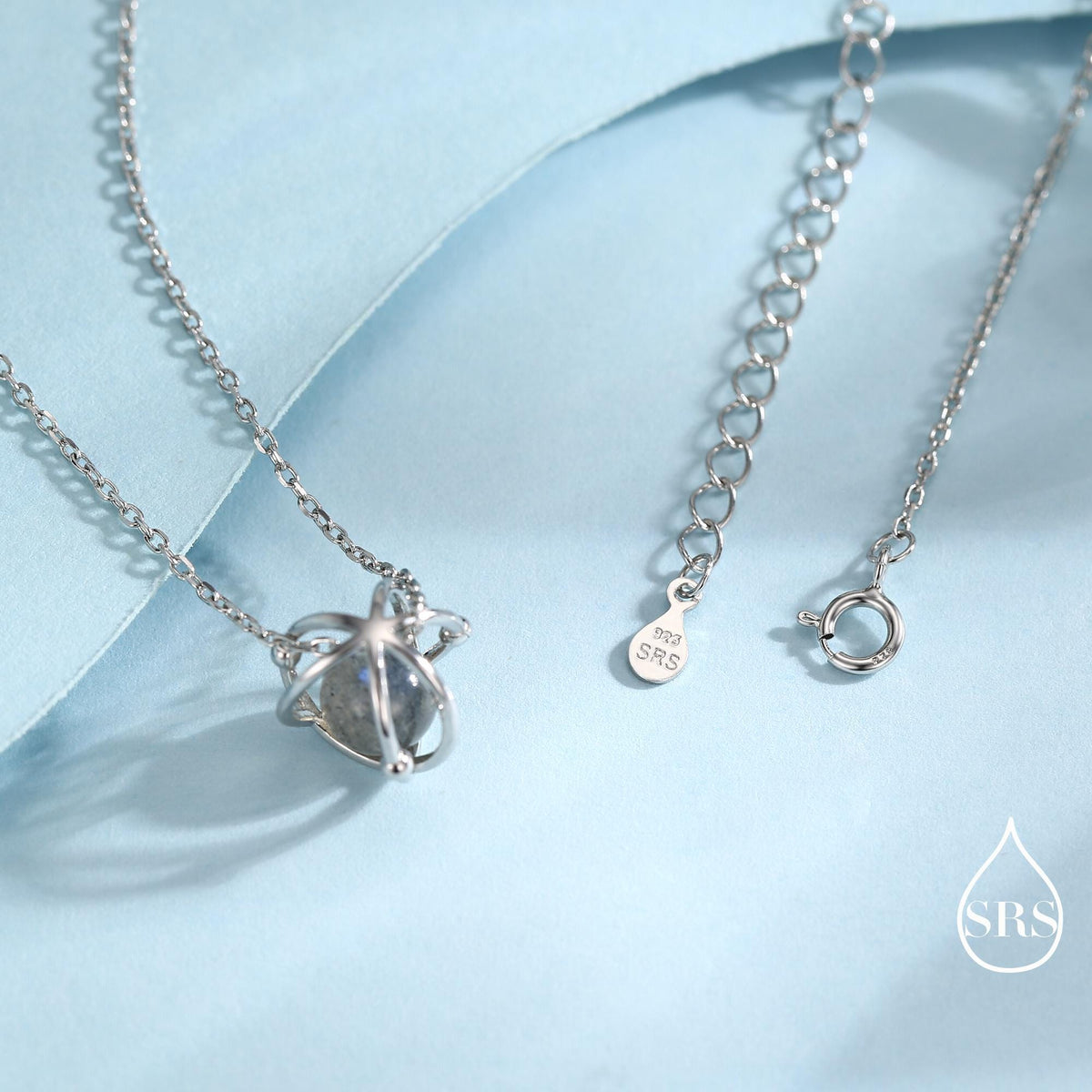 Planet Necklace in Sterling Silver with Labradorite, Saturn Necklace, Space Necklace