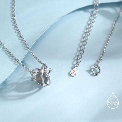 Planet Necklace in Sterling Silver with Labradorite, Saturn Necklace, Space Necklace