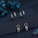 Extra Tiny Skull Huggie Hoop Earrings in Sterling Silver, Silver, Gold or Rose Gold, Detachable Skull Charms, Silver Skull Hoop Earrings