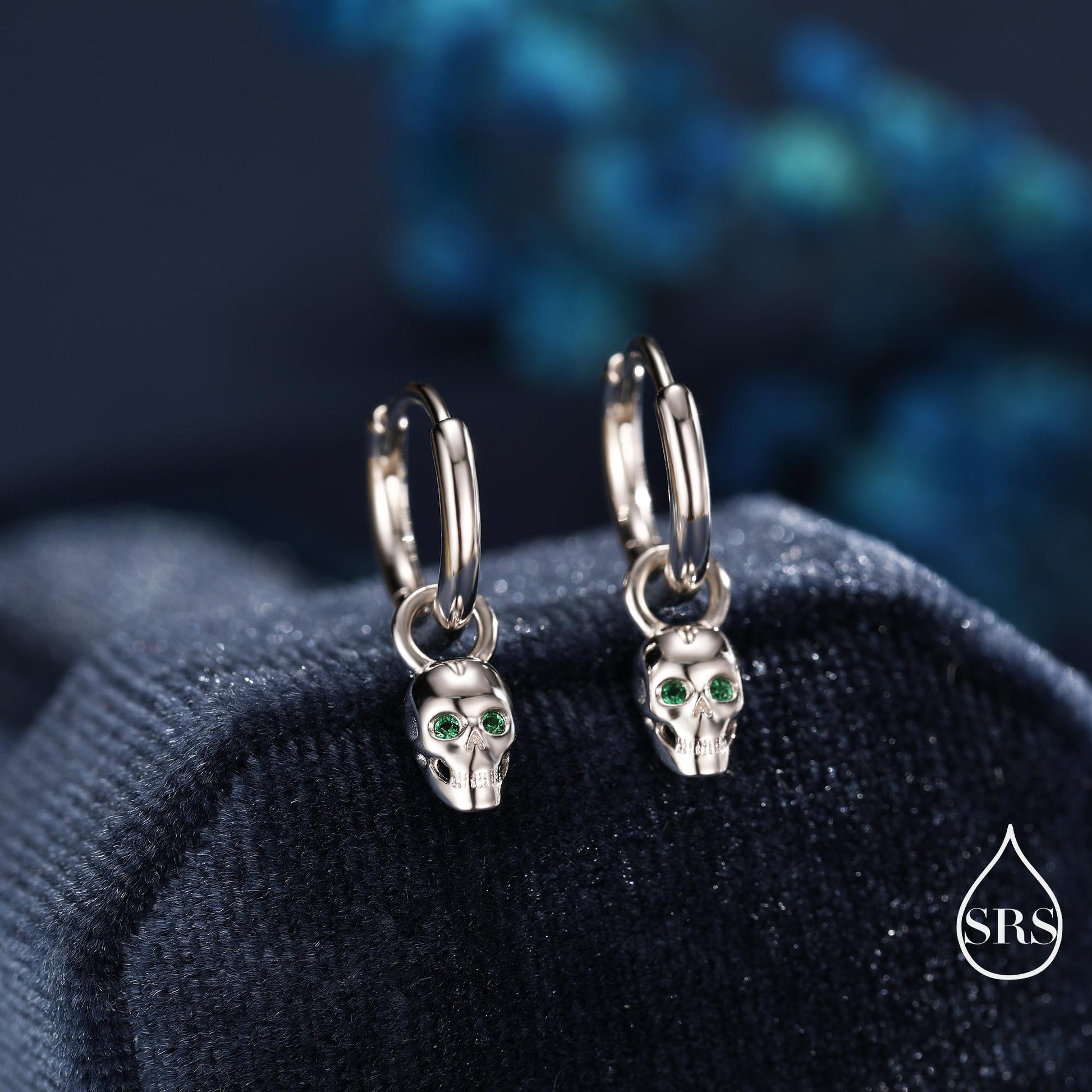 Extra Tiny Skull Huggie Hoop Earrings in Sterling Silver, Silver, Gold or Rose Gold, Detachable Skull Charms, Silver Skull Hoop Earrings