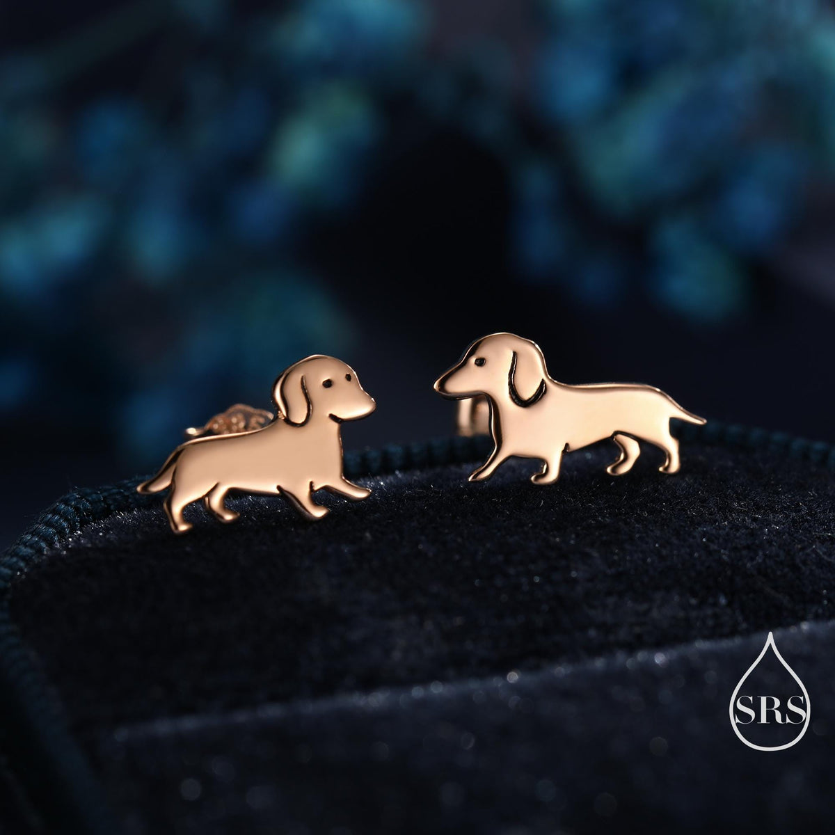 Cute Sausage Dog Puppy Stud Earrings in Sterling Silver, Silver or Gold or Rose Gold, Small Dachshund Dog Earrings, Silver Dog Earrings