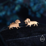 Cute Sausage Dog Puppy Stud Earrings in Sterling Silver, Silver or Gold or Rose Gold, Small Dachshund Dog Earrings, Silver Dog Earrings