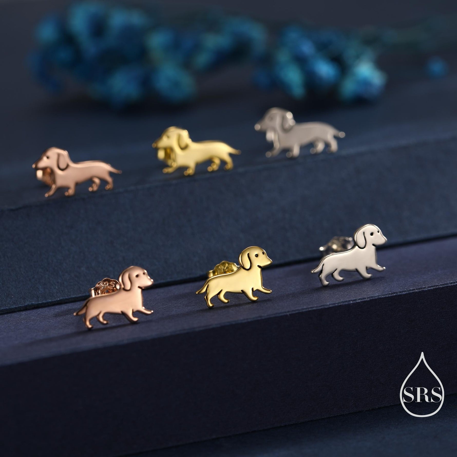 Cute Sausage Dog Puppy Stud Earrings in Sterling Silver, Silver or Gold or Rose Gold, Small Dachshund Dog Earrings, Silver Dog Earrings
