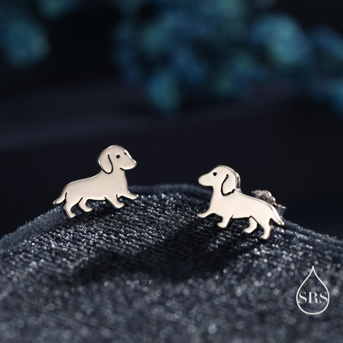 Cute Sausage Dog Puppy Stud Earrings in Sterling Silver, Silver or Gold or Rose Gold, Small Dachshund Dog Earrings, Silver Dog Earrings
