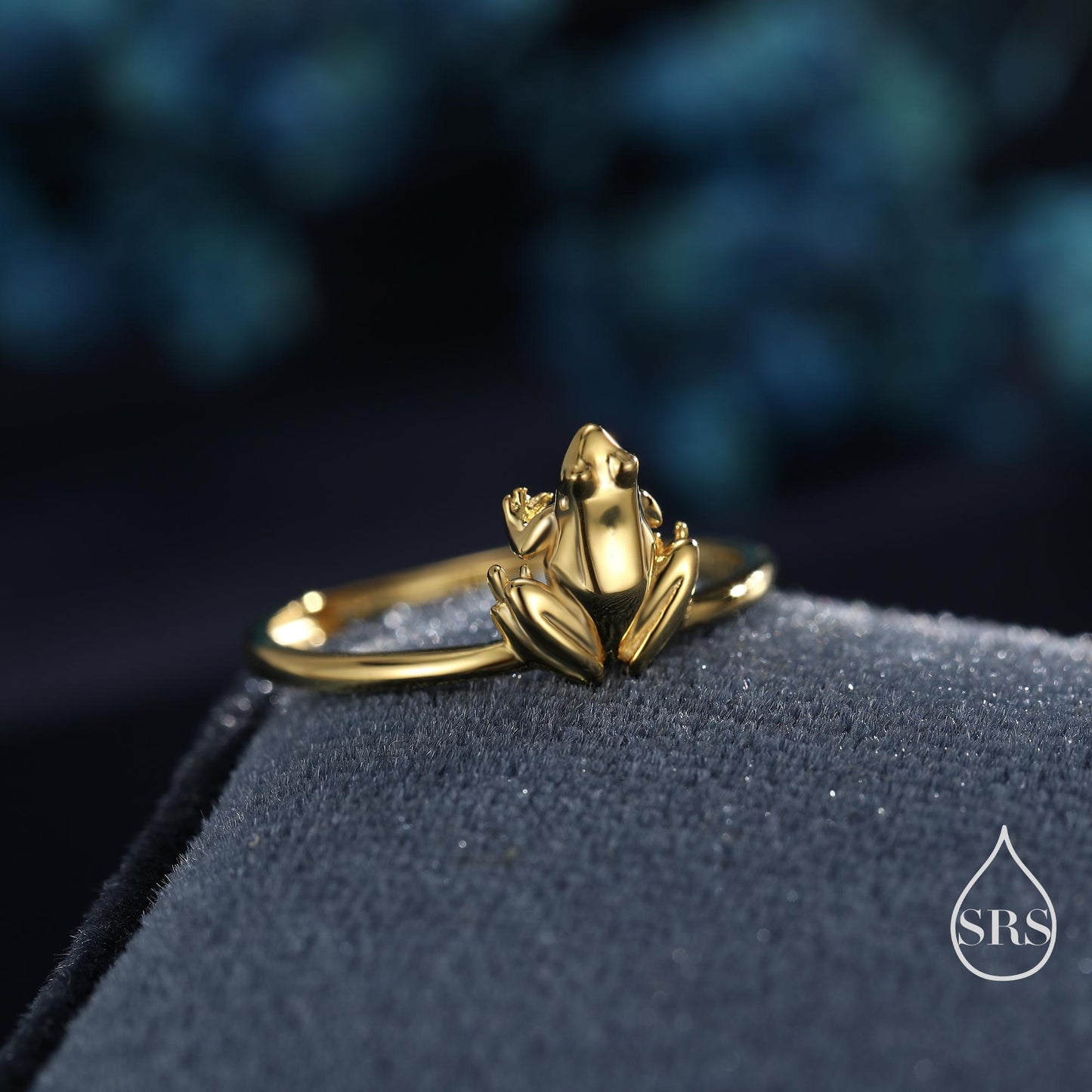 Sterling Silver Tiny Frog Ring, Silver or Gold Finish, Adjustable Size, Miniature Frog Jewellery, Frog Ring