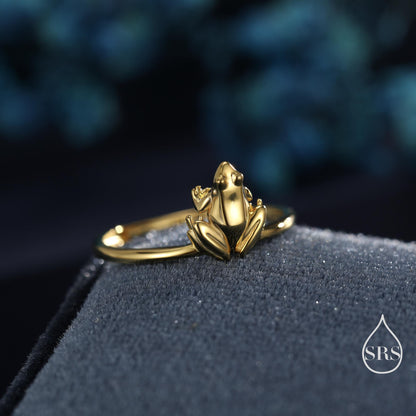 Sterling Silver Tiny Frog Ring, Silver or Gold Finish, Adjustable Size, Miniature Frog Jewellery, Frog Ring