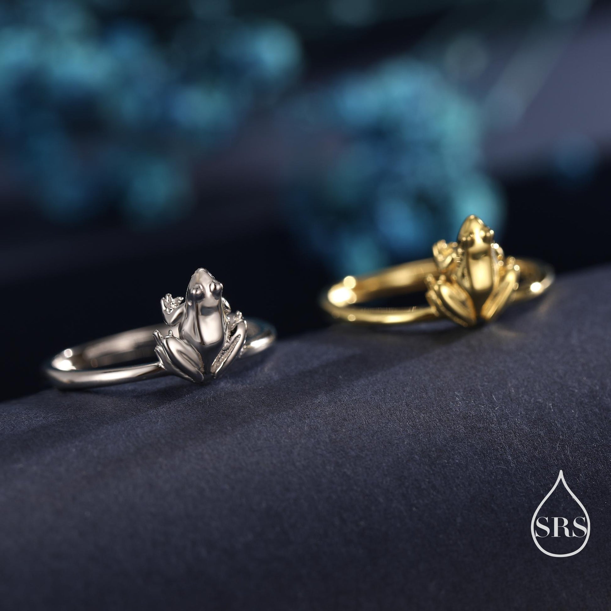 Sterling Silver Tiny Frog Ring, Silver or Gold Finish, Adjustable Size, Miniature Frog Jewellery, Frog Ring