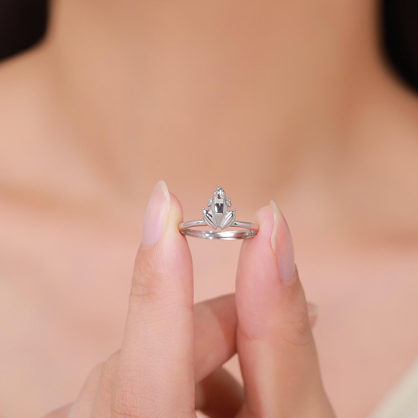 Sterling Silver Tiny Frog Ring, Silver or Gold Finish, Adjustable Size, Miniature Frog Jewellery, Frog Ring