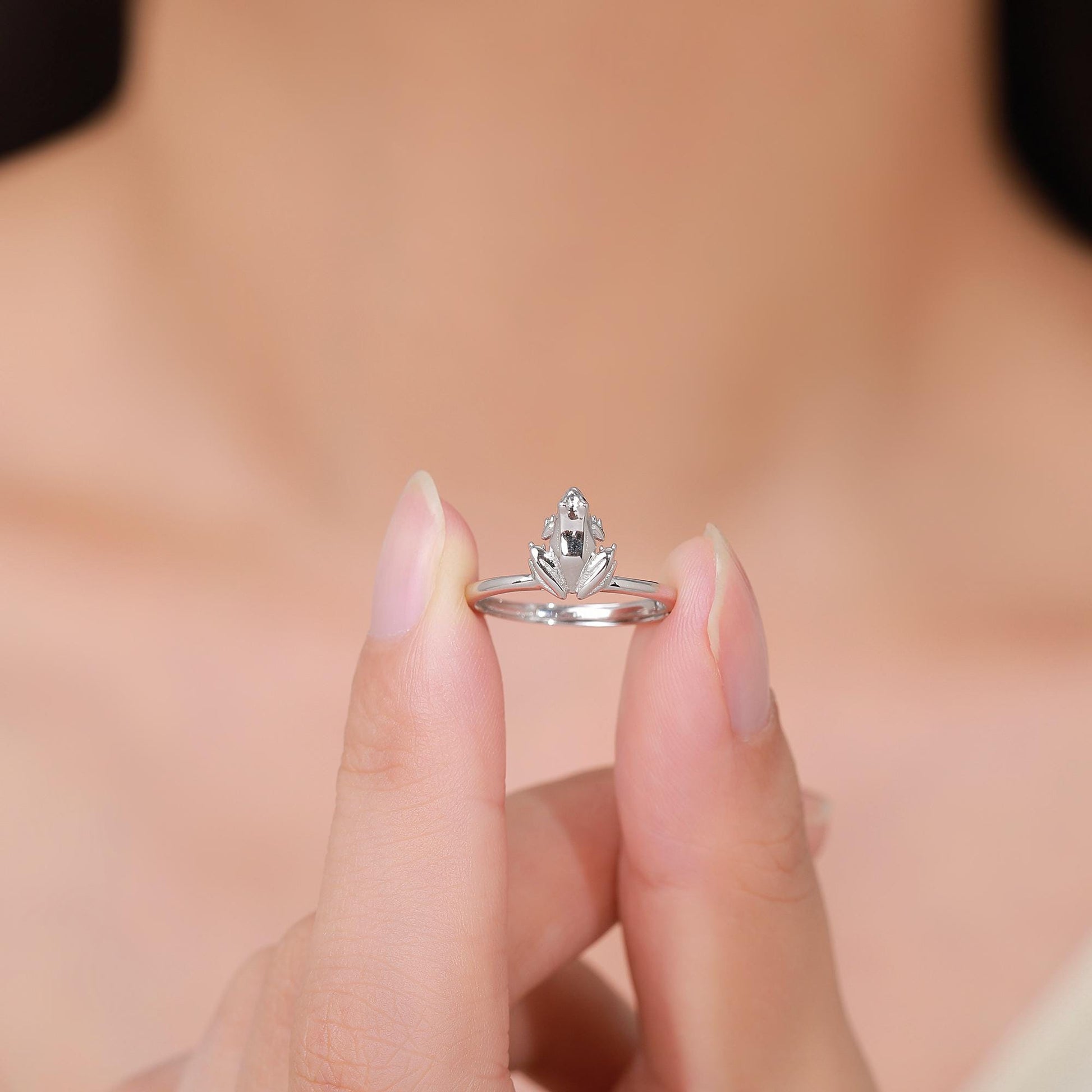 Sterling Silver Tiny Frog Ring, Silver or Gold Finish, Adjustable Size, Miniature Frog Jewellery, Frog Ring