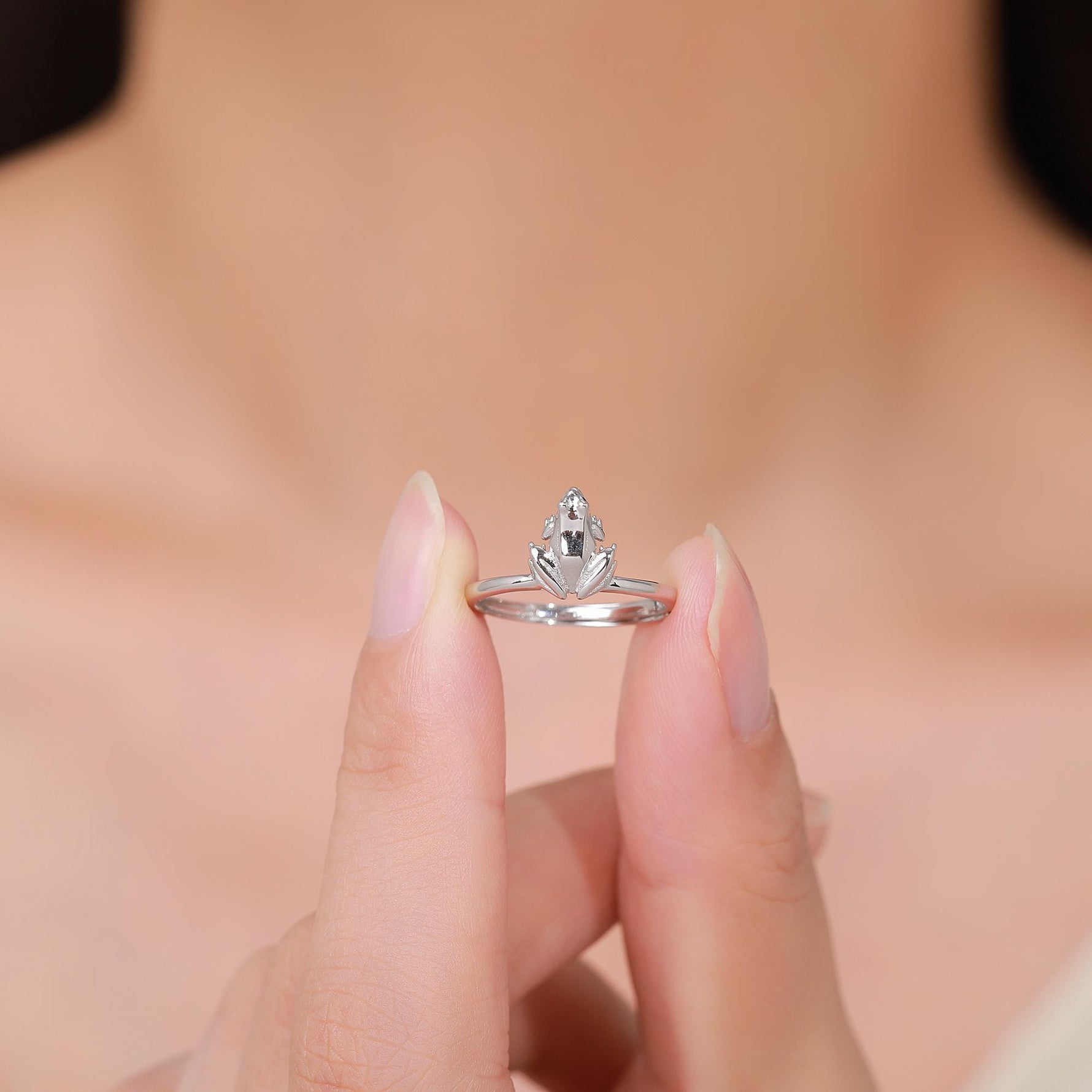 Sterling Silver Tiny Frog Ring, Silver or Gold Finish, Adjustable Size, Miniature Frog Jewellery, Frog Ring