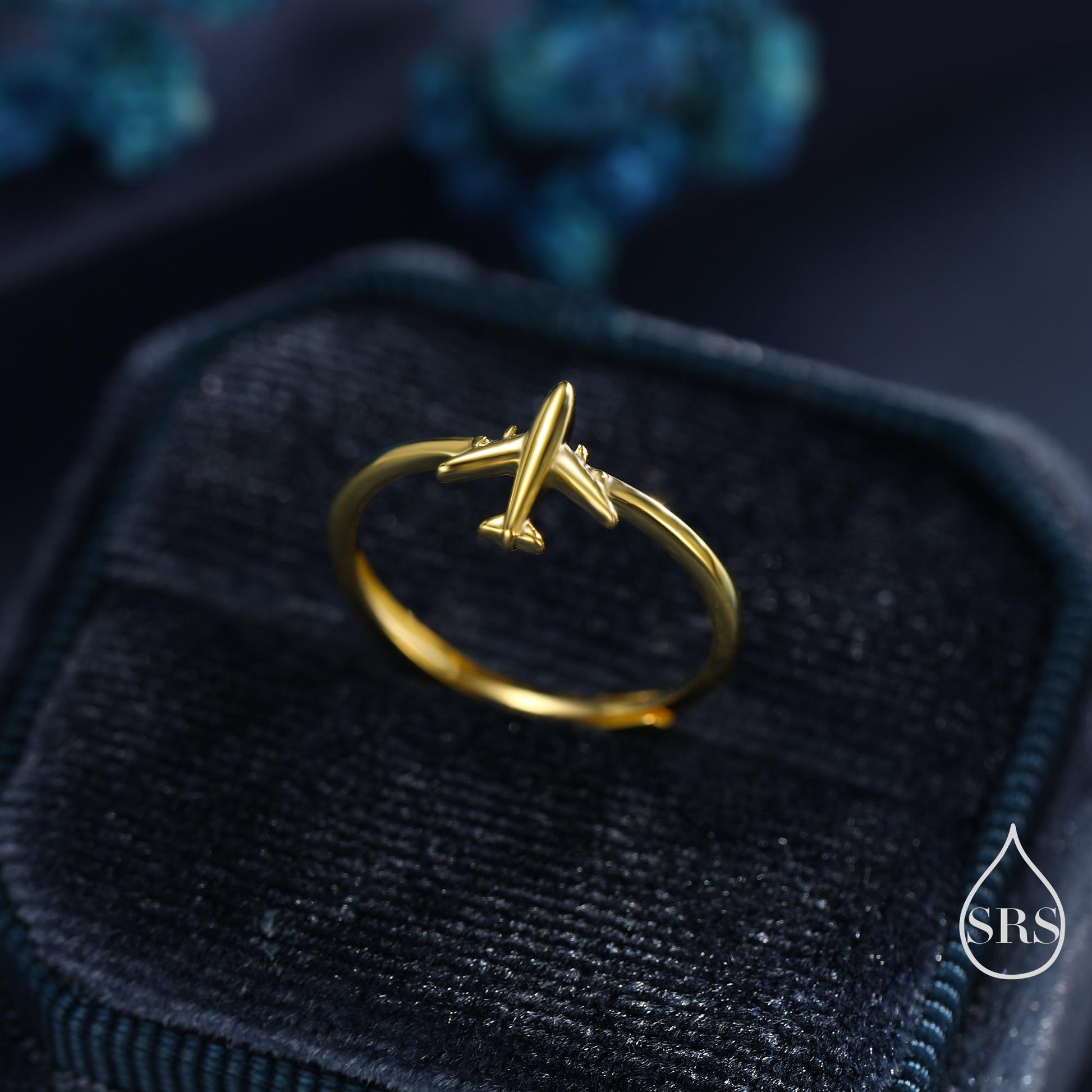 Sterling Silver Tiny Plane Ring, Silver or Gold Finish, Adjustable Size, Miniature Plane Jewellery, Aeroplane Ring, Airplane Jewellery