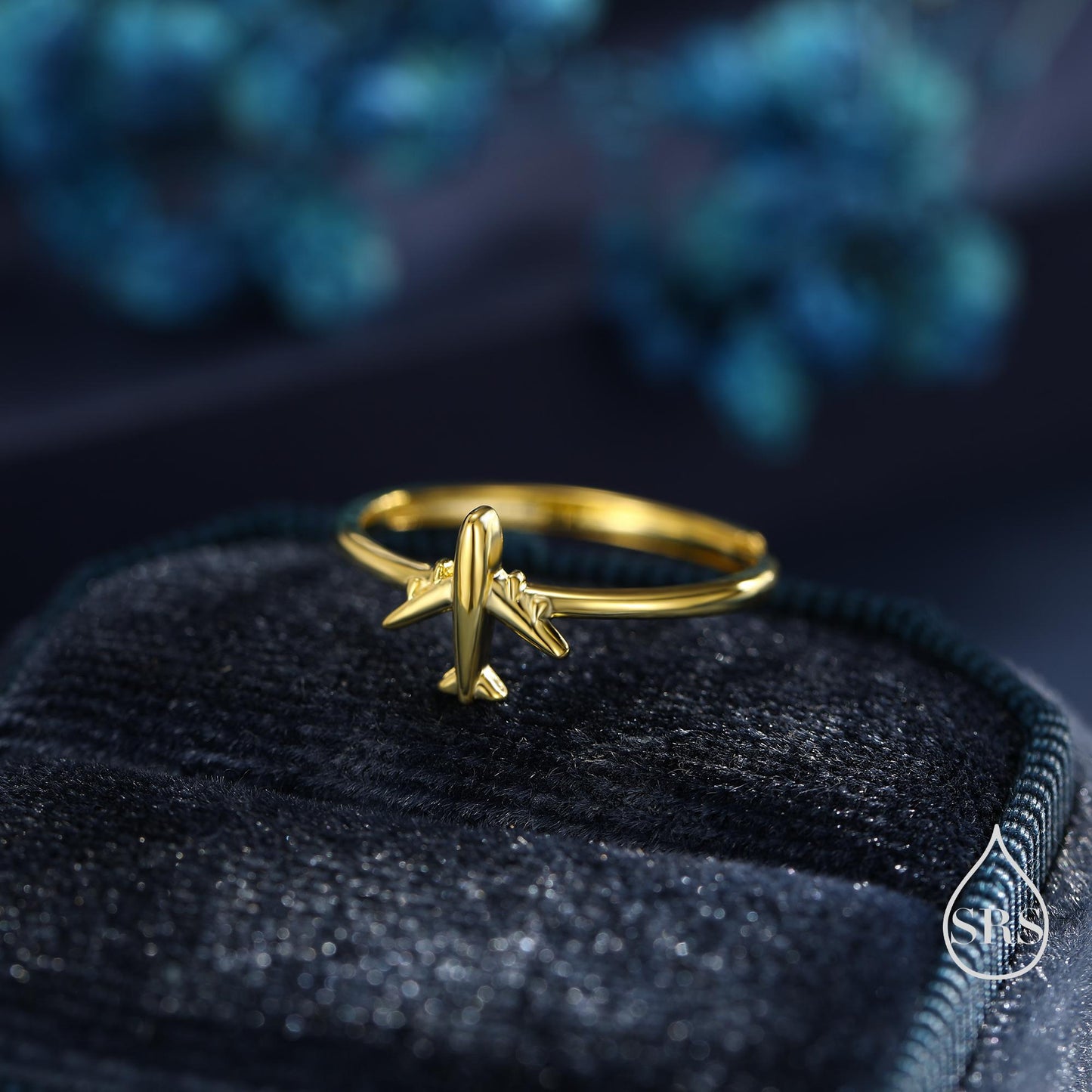 Sterling Silver Tiny Plane Ring, Silver or Gold Finish, Adjustable Size, Miniature Plane Jewellery, Aeroplane Ring, Airplane Jewellery