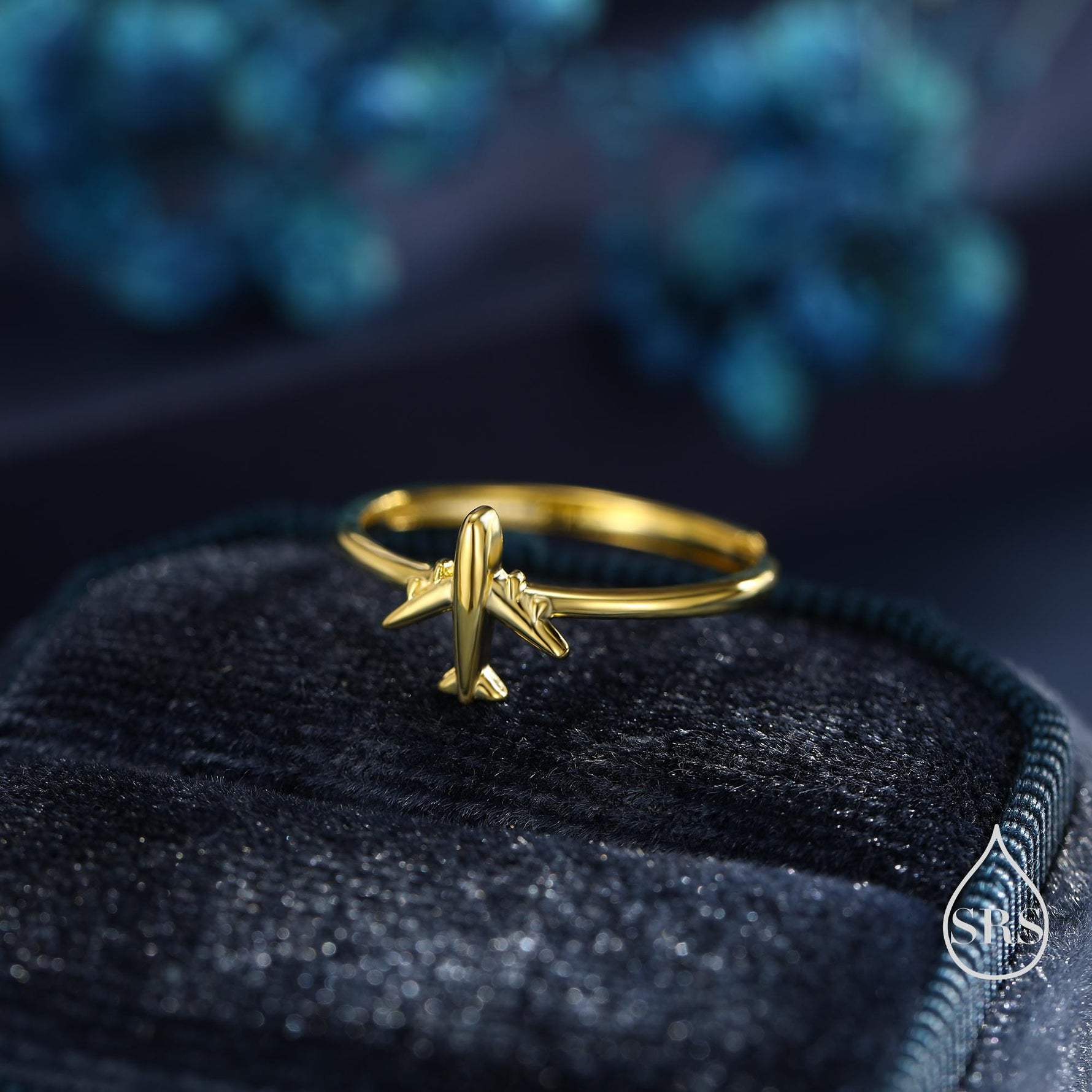 Sterling Silver Tiny Plane Ring, Silver or Gold Finish, Adjustable Size, Miniature Plane Jewellery, Aeroplane Ring, Airplane Jewellery
