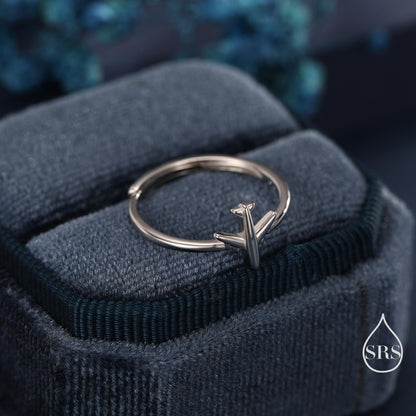 Sterling Silver Tiny Plane Ring, Silver or Gold Finish, Adjustable Size, Miniature Plane Jewellery, Aeroplane Ring, Airplane Jewellery