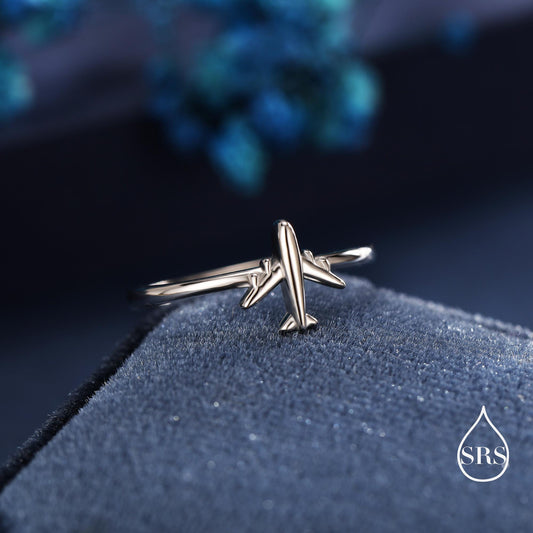Sterling Silver Tiny Plane Ring, Silver or Gold Finish, Adjustable Size, Miniature Plane Jewellery, Aeroplane Ring, Airplane Jewellery