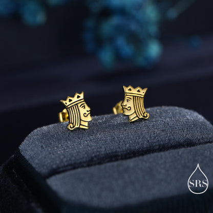 King of Hearts Sterling Silver Stud Earrings – Tiny Playing Card Design Earrings - Silver or Gold or Rose Gold Finish
