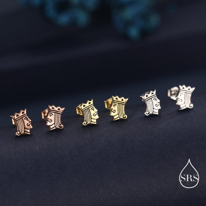 King of Hearts Sterling Silver Stud Earrings – Tiny Playing Card Design Earrings - Silver or Gold or Rose Gold Finish